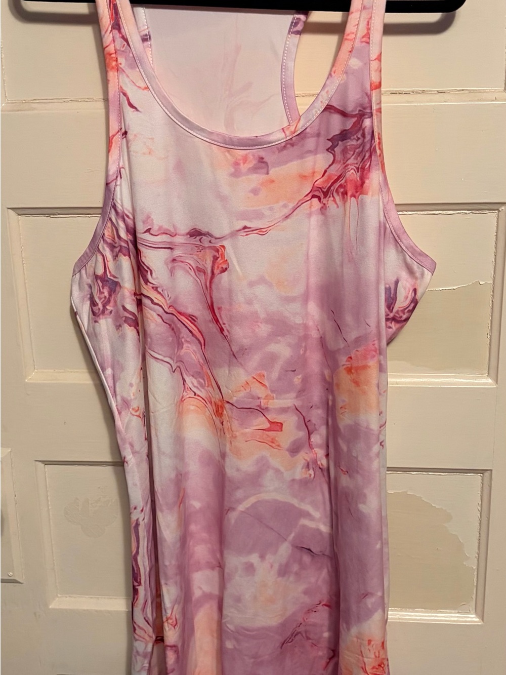 Sleeveless Marble-Print Midi Dress in Light Pink